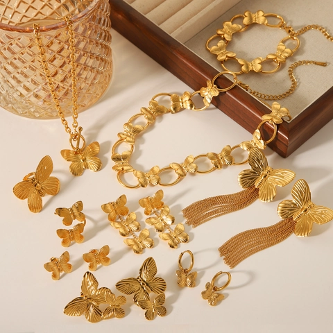 Butterfly Pendant Necklace Gold Color Stainless Steel Vintage Ins Style Fashion Jewelry For Women