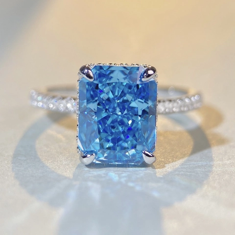 Anillo de Plata de Ley S925 Con Circonia Corte Radiante Lujoso Clásico Pave Halo Anillo de Compromiso Boda Para Mujer Joyería