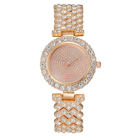 Luxury Women Quartz Watch Full Rhinestone Pave Alloy Metal Strap Shiny Elegant Fashion Dress Wristwatch Jewelry Clasp