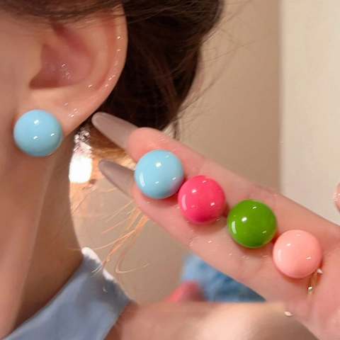 Pendientes de Botón Redondos Geométricos de Colores Dopamina Poste de Plata de Ley 925 Color Caramelo Acrílico Joyería Moda Mujer Regalo