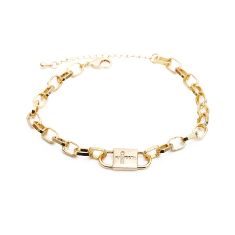 Bracciale Con Ciondoli In Rame Hip Hop Con Croce Luna Cuore Stella Zircone Catena Regolabile Gioielli Per Donna