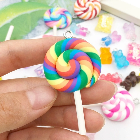 Simulation Lollipop Gummy Bear Candy Charms Resin Pendants DIY Jewelry Making Accessories For Keychains Bag Decor Sweet Colorful