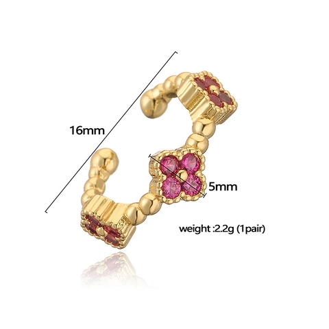 Clover Flower Ear Cuffs Copper Zircon Inlaid No Piercing Clip Earrings Vintage Sweet Jewelry For Women