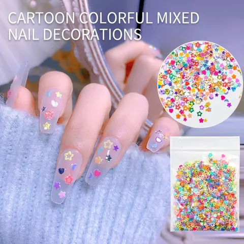 Mixed Shapes Nail Art Sequins Colorful Moon Star Heart Laser Glitter Flakes For DIY Manicure Decoration Shiny Accessories