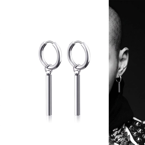 Unisex Titanstahl Lange Stab Ohrringe Punk Minimalistische Metallstange Dangle Hoop Ohrring Clip Ohne Loch Schmuck