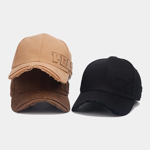 Distressed Cotton Baseball Cap Vintage Peace Letter Embroidery Sun Hat Adjustable Casual Streetwear