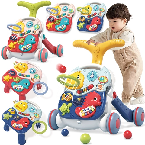 Multi-Functional Baby Walker Activity Game Table Musical Piano Basketball Hoop Plastic Toddler Early Education Toy Ocean Theme