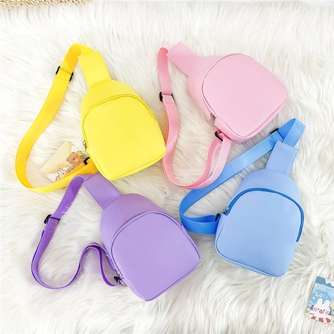 Kids Chest Bag PU Leather Cute Macaron Color Crossbody Waist Pack Adjustable Strap Fashion Mini Pouch For Toddlers