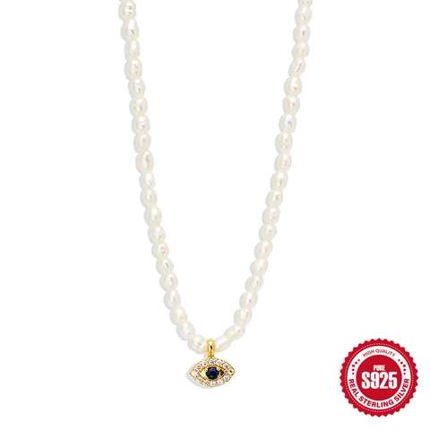 Rice Artificial Pearl Necklace 925 Sterling Silver Evil Eye Moon Star Snake Hamsa Pendant Zirconia Jewelry For Women