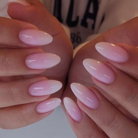 Classic French Gradient Pink Ombre Press On Nails Almond Shape Glossy Artificial False Nails For Women Simple Elegant