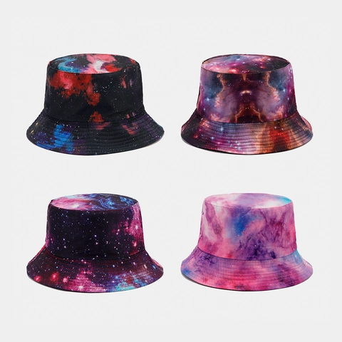 Cappello Da Pescatore Stampa Galassia Nebulosa Reversibile Protezione Solare Misto Cotone Moda Casual Uomo Donna