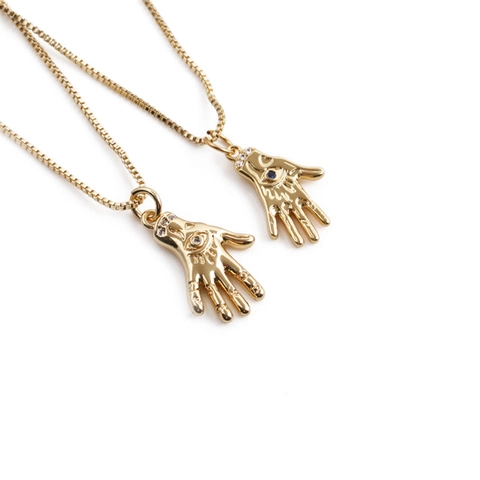 Hamsa Hand Oog Hanger Ketting 18K Verguld Koperen Doos Ketting Zirkoon Blauwe Steen Hip Hop Geometrische Sieraden Dames