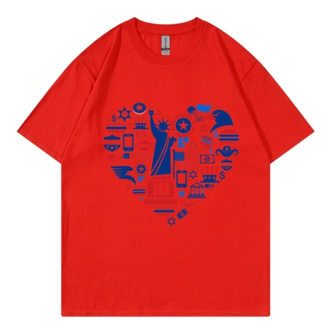 Camiseta De Algodón Para Hombre Talla Grande Manga Corta Cuello Redondo Estampado Gráfico Elemento USA Forma De Corazón Top Verano