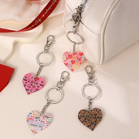 Llavero Con Forma De Corazón Acrílico Metal Estampado De Leopardo Corazón De Amor Regalo De San Valentín Estilo Dulce Para Mujeres Niñas