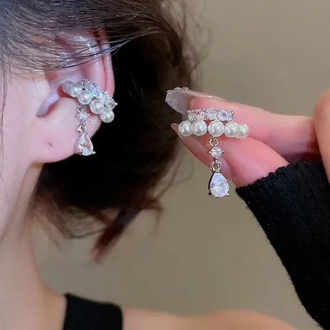 Eleganti Ear Cuff In Rame Zirconi Perla Artificial Senza Buco Silver Earring Post Minimalista Francese Orecchini Per Donne