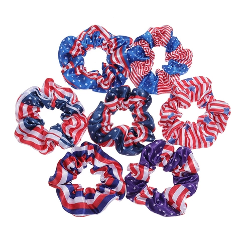 American Flag Scrunchies Satin Hair Ties Elastic Stars And Stripes Hair Bands Red White Blue Independence Day Party