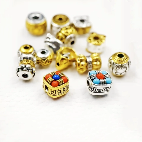 Legierungsperlen Im Tibetischen Stil Zweifarbig Sechs Wort Mantra Totenkopf Große Loch Abstandsperlen Für DIY Schmuck