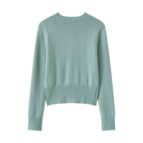 Cárdigan De Punto Para Mujer Suéter Cuello Redondo Manga Larga Con Botones Color Sólido Tops Casuales