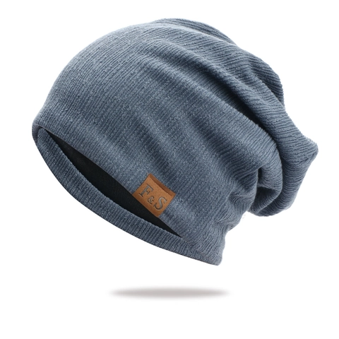 Gorro Beanie Slouchy De Acrílico Tejido Cálido Acanalado Resistente Al Viento Invierno Exterior Informal Unisex Con Parche De Cuero