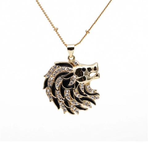 Collana con Ciondolo in Rame Iced Out Zirconia Stile Hip Hop Punk Leone Gatto Colomba Animale Gioielli Per Uomo Donna