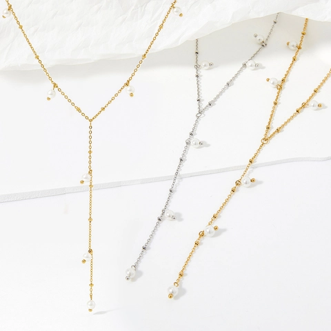 Collana Lariat A Forma Di Y In Acciaio Inossidabile Con Künstliche Perle Artificiali Nappa Lunga Gioielli Eleganti Per Donna