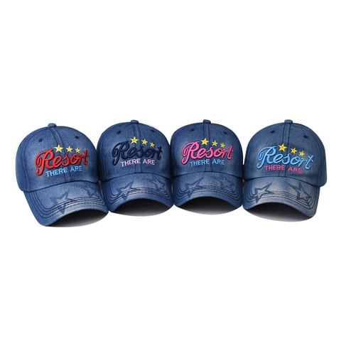 Cappello Da Baseball In Denim Lavato Vintage Distressed Ricamo Resort Star Regolabile Retro Streetwear Uomo Donna