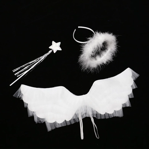 Engel Flügel Kostüm Requisiten Netz Feder Halloween Party Cosplay Performance Heiligenschein Stirnband Sternenstab