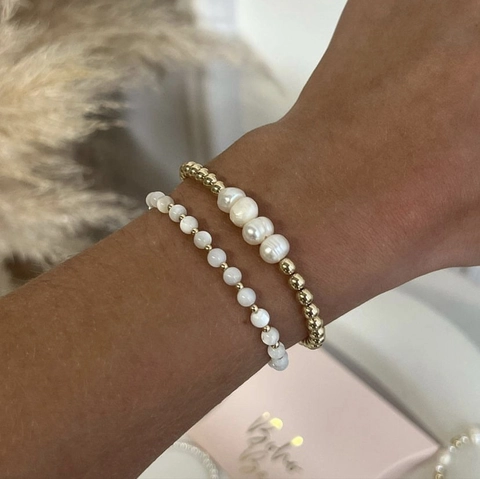 Bracciale Perle Acqua Dolce Conchiglia Farfalla Acciaio Inossidabile Placcato Oro Minimalista Impilabile Gioielli Donna