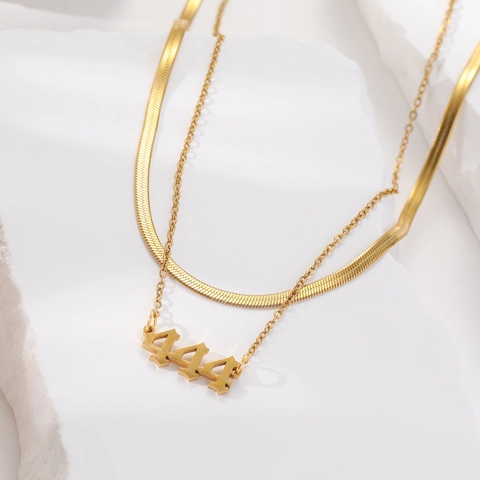 Collana a Doppio Strato in Acciaio Inossidabile Oro Con Ciondolo Numero Angelico 444 Catena a Serpente Gioielli da Donna