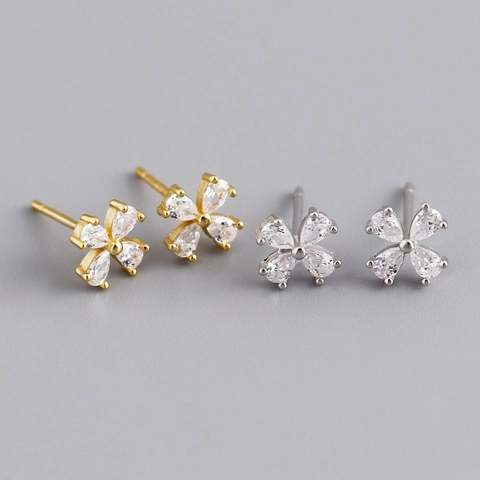 Flower Stud Earrings 925 Sterling Silver Earring Post Pear Cut Zirconia Minimalist Elegant Fashion Jewelry For Women