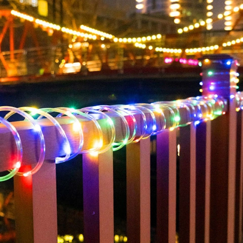 LED Rope String Lights Solar Powered Waterproof IP65 Flexible Tube Lights For Outdoor Garden Patio Christmas Decoration