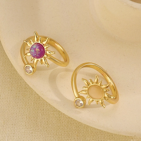 Anillo Regolabile Aperto Girasole Rame Zircone Opale Sintetico Gioielli Di Moda Boho Per Donne