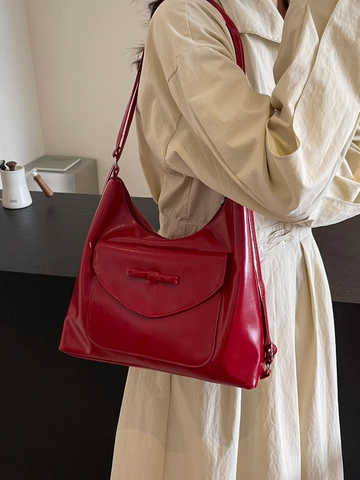 Fashion Glossy PU Leather Backpack For Women Large Capacity Multi-Use Shoulder Bag With Bowknot And Cloud Charm