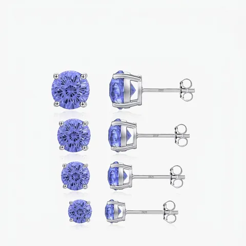 Pendientes De Botón Redondos De Piedra Color Tanzanita Con Poste De Plata De Ley 925 Joyería Fina Brillante Para Mujer
