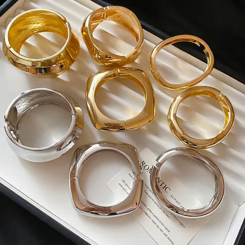 Geometric Alloy Bangle Bracelet High Polished Wave Twisted Minimalist Modern Open Cuff Chic Wristband Jewelry Women