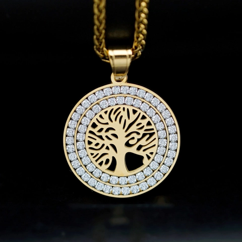 Collana Con Ciondolo Albero Della Vita Acciaio Inossidabile Cavo Tondo Zircone Gioielli Moda Hip Hop Uomo Donna