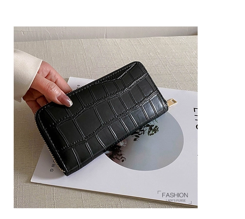 Lange Damen Geldbörse Clutch Tasche Krokodilmuster PU Leder Reißverschluss Große Kapazität Handybeutel Elegant Modisch
