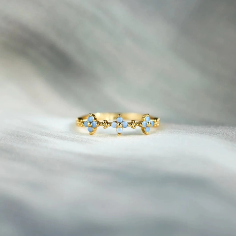 Anello In Argento Sterling 925 Placcato Oro Fiore Blu Gioielli Vintage Minimalisti Per Donne