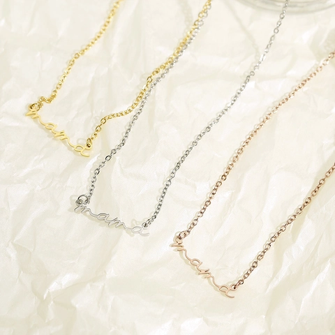 Script Mama Letter Pendant Necklace Stainless Steel Minimalist Clavicle Chain Jewelry Gift For Women Mothers