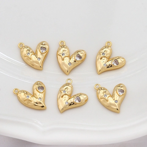 Pendentif En Forme De Cœur En Cuivre Plqué Or Avec Zircon Pour La Fabrication De Bijoux DIY Colliers Boucles D'oreilles