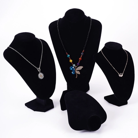 Black Velvet Necklace Display Stand Jewelry Bust Mannequin For Store Counter Exhibition Elegant Portrait Holder