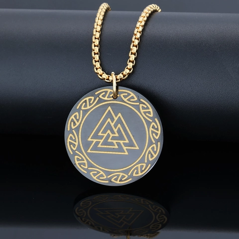 Valknut Hanger Ketting Vintage Noorse Viking 316L Roestvrij Staal Zwart Goud Keltische Knoop Ronde Sieraden Voor Heren