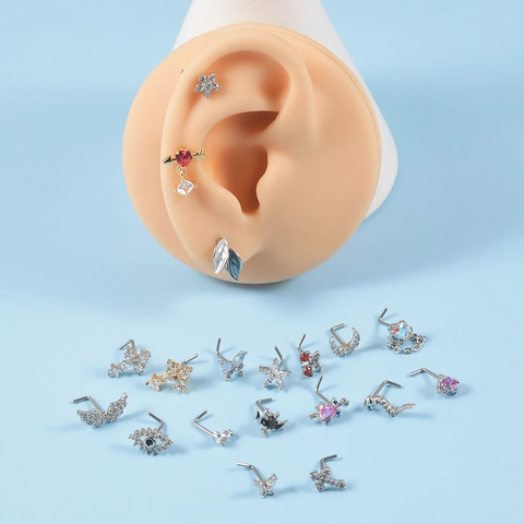 Nasenstecker Edelstahl Zirkonia Herz Schmetterling Mond L-Form Piercing Körperschmuck Mode Für Herren Damen