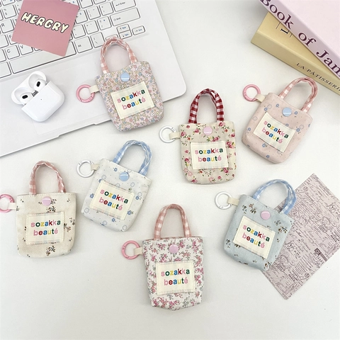 Mini Borsa Per Auricolari Tessuto In Poliestere Motivo Floreale Chiusura A Pressione Gancio Appeso Portamonete