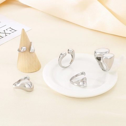 Irregular Open Ring Minimalist Geometric Liquid Metal Polished Titanium Steel Gold Plated Modern Jewelry For Women
