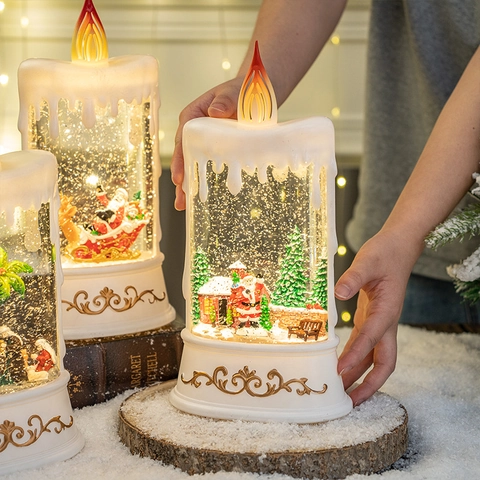 Christmas Snow Globe Candle Light Nativity Santa Claus LED Swirling Glitter Water Lantern USB Battery Powered Holiday Decor