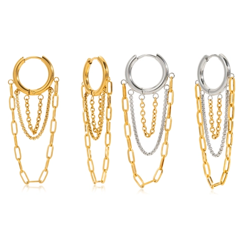 Boucles d'Oreilles Créoles Multicouches En Laiton Plaqué Or 14k Avec Franges De Chaîne Pour Femmes Bijoux De Mode
