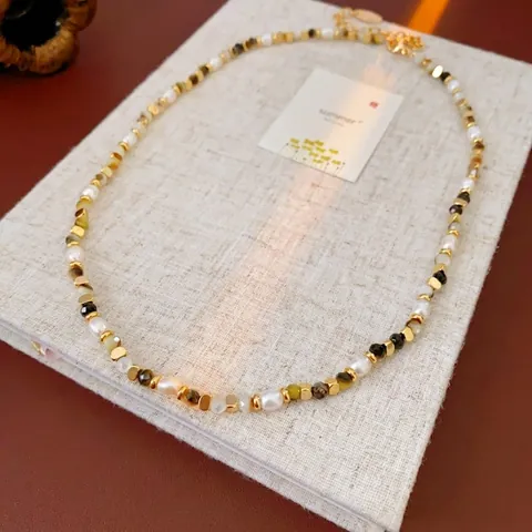 Perlenkette Mit Süßwasserperlen Kupfer Und Achat Retro Französischer Stil Halskette Für Damen Luxus Mode Schmuck