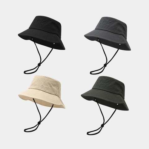 Breathable Bucket Hat Spandex Polyester Quick Dry Sun Protection Outdoor Fishing Sunshade Adjustable Windproof Rope Unisex
