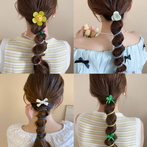 Elastici Per Capelli Spirale Telefono Fiore In Tessuto Resina Decorazione Cartone Animato Accessori Capelli Floreali Per Donne Ragazze